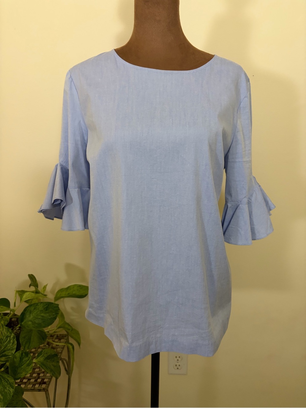 Calvin Klein Light Blue Ruffle Sleeve Blouse